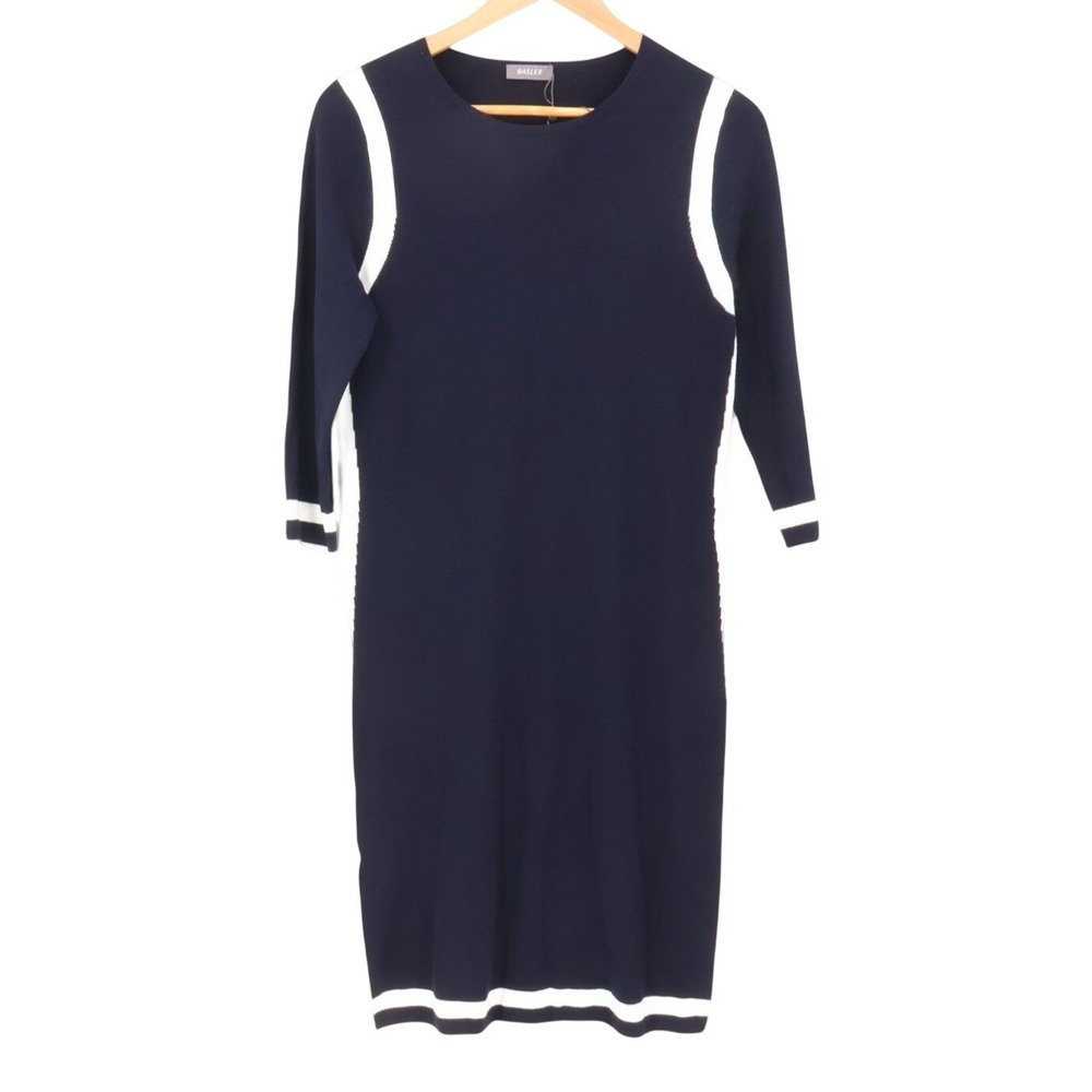 NWOT Basler Navy‎ Sweater Dress Sheath Nautical Classic Coastal Office Size S